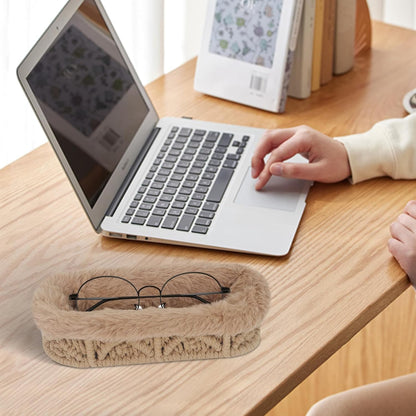 Glasses Holder, Anti-scratch Plush Lined Eyeglass Holder Stand | Oval Eye-glasses Storage Organizer Case for Nightstand, Office Desk, Bedside Table, Beige