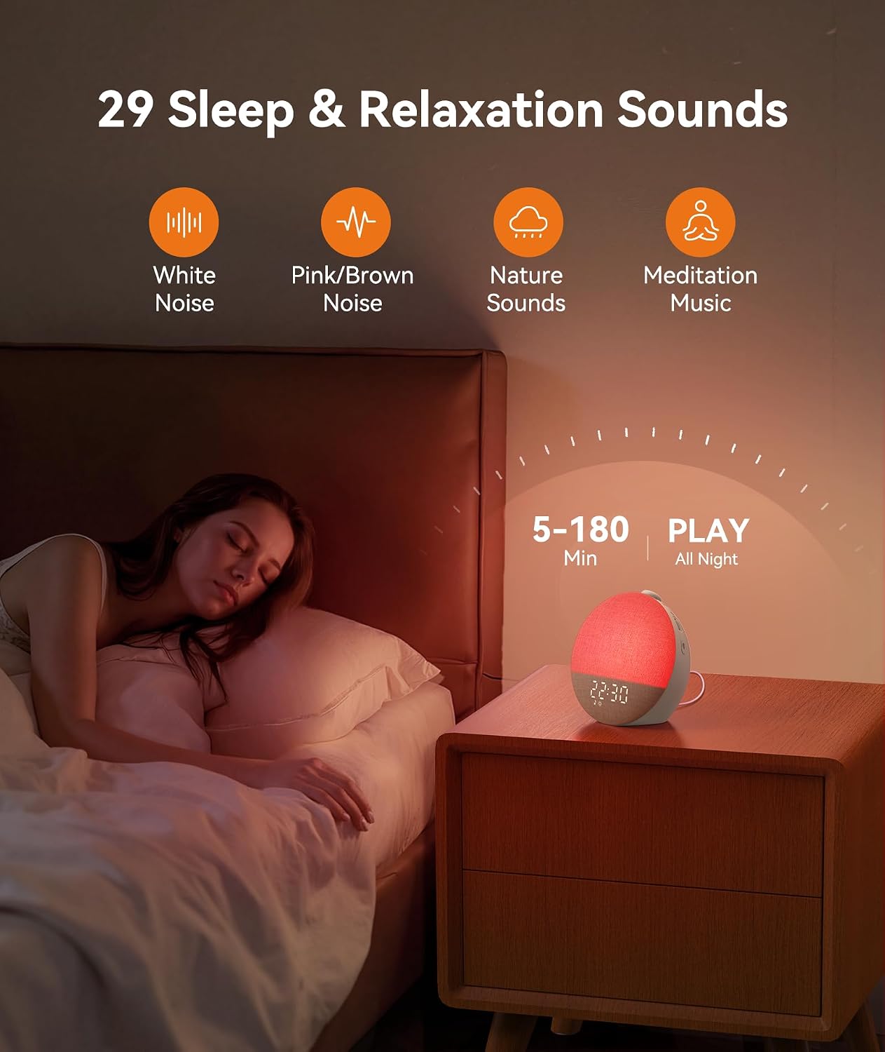 Dreamegg Sunrise 2 Alarm Clock with Sound Machine for Sleep, 29 Sounds | White Noise Machine, Sunrise Wake-Up, Dimmable Night Light, One-Tap Routine, No App, Bedrooms, Heavy Sleepers