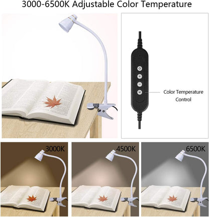Zoomable Clip on Light, Clamp Reading Light for Dorm Bed Headboard, Dimmable Spotlight with 3 Color Temperature Options, 10 Dimmable Brightness Levels, Adjustable Beam Angle