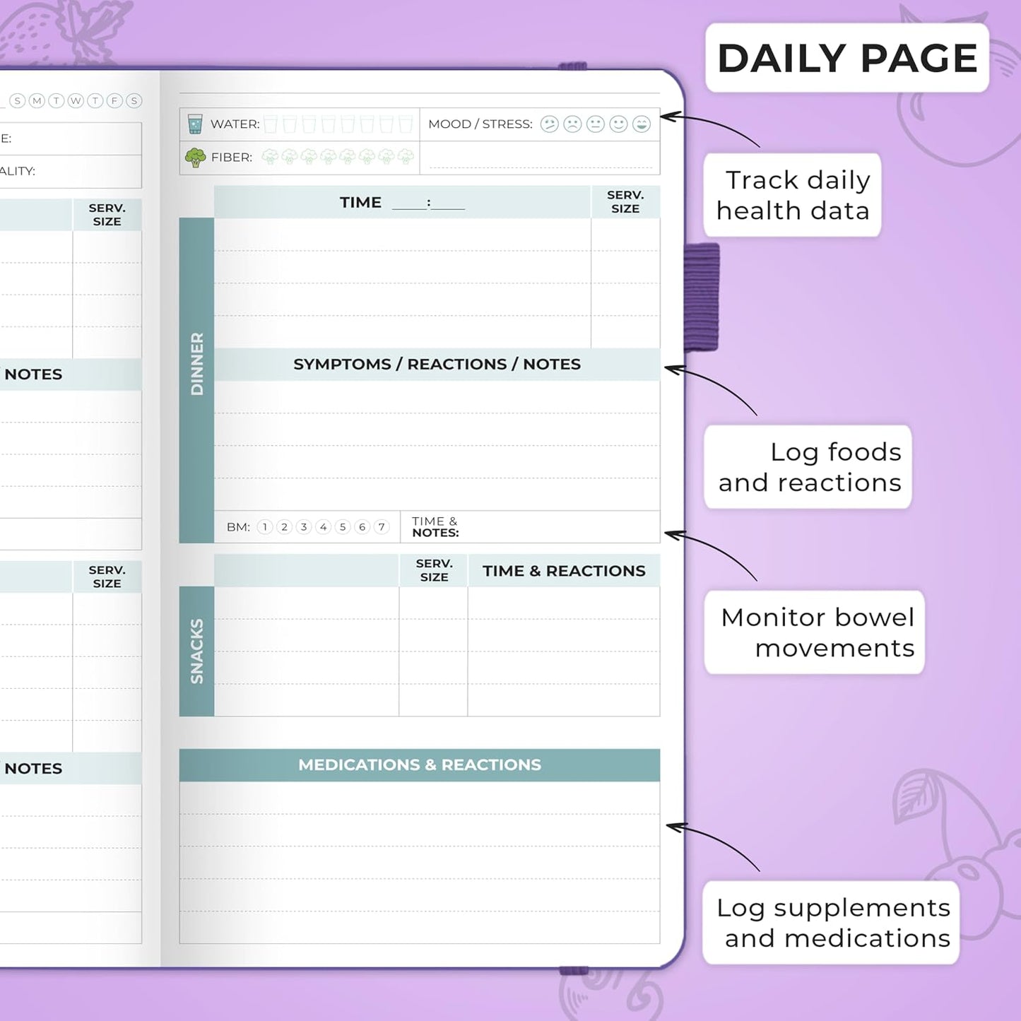 Clever Fox Food Sensitivity Journal & Symptom Diary, 8.5x11 Purple | Simple tracker log book for adults & kids, Intolerance, allergy, elimination diet, diabetic, IBS, low fodmap, food & poop