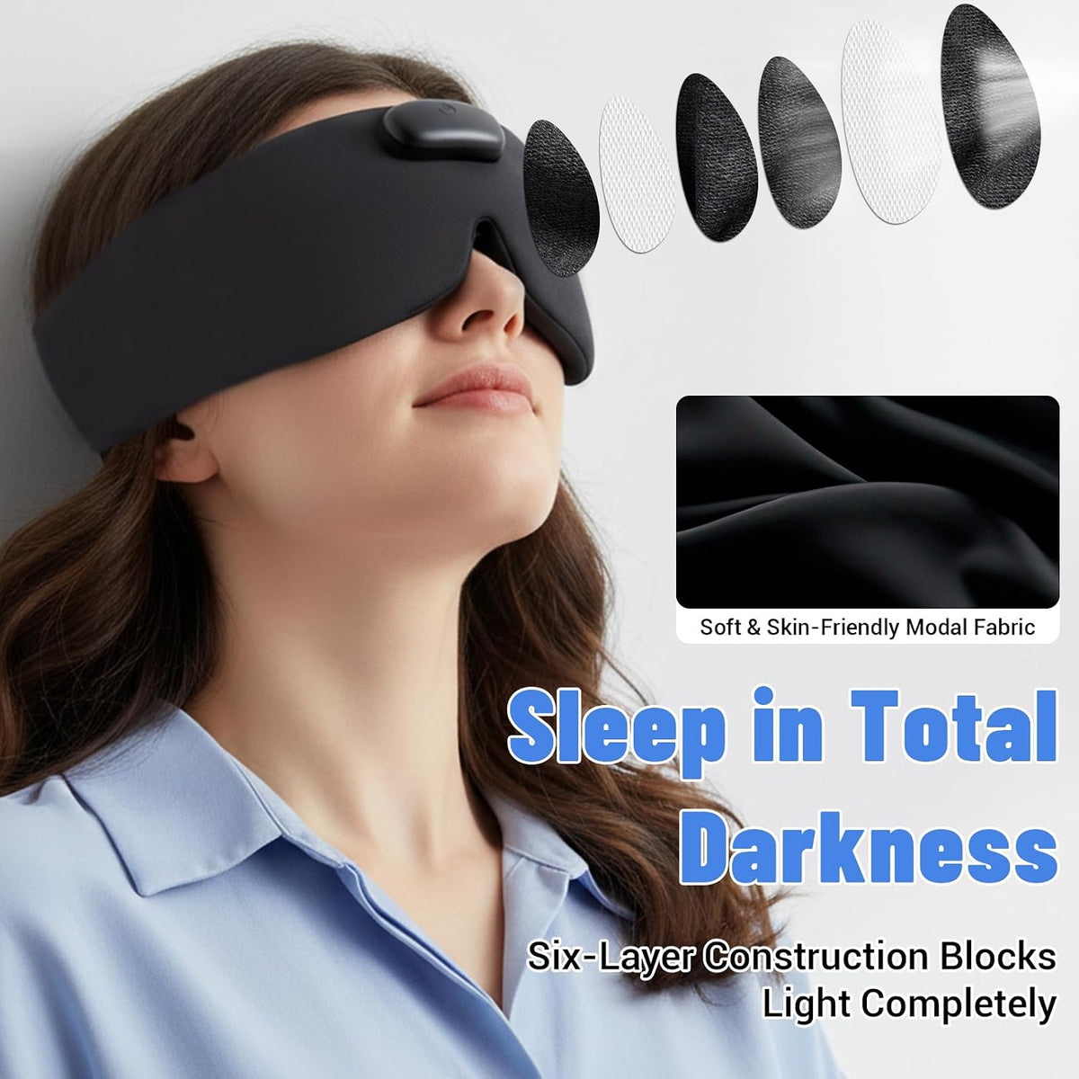 Heated Sleep Mask with Bluetooth Headphones, Cordless Rechargeable Heating Eye Mask with Adjustable Heart Timer Music, Washable Sleeping Mask with Bluetooth Headphones for Dry Eyes (Blue)
