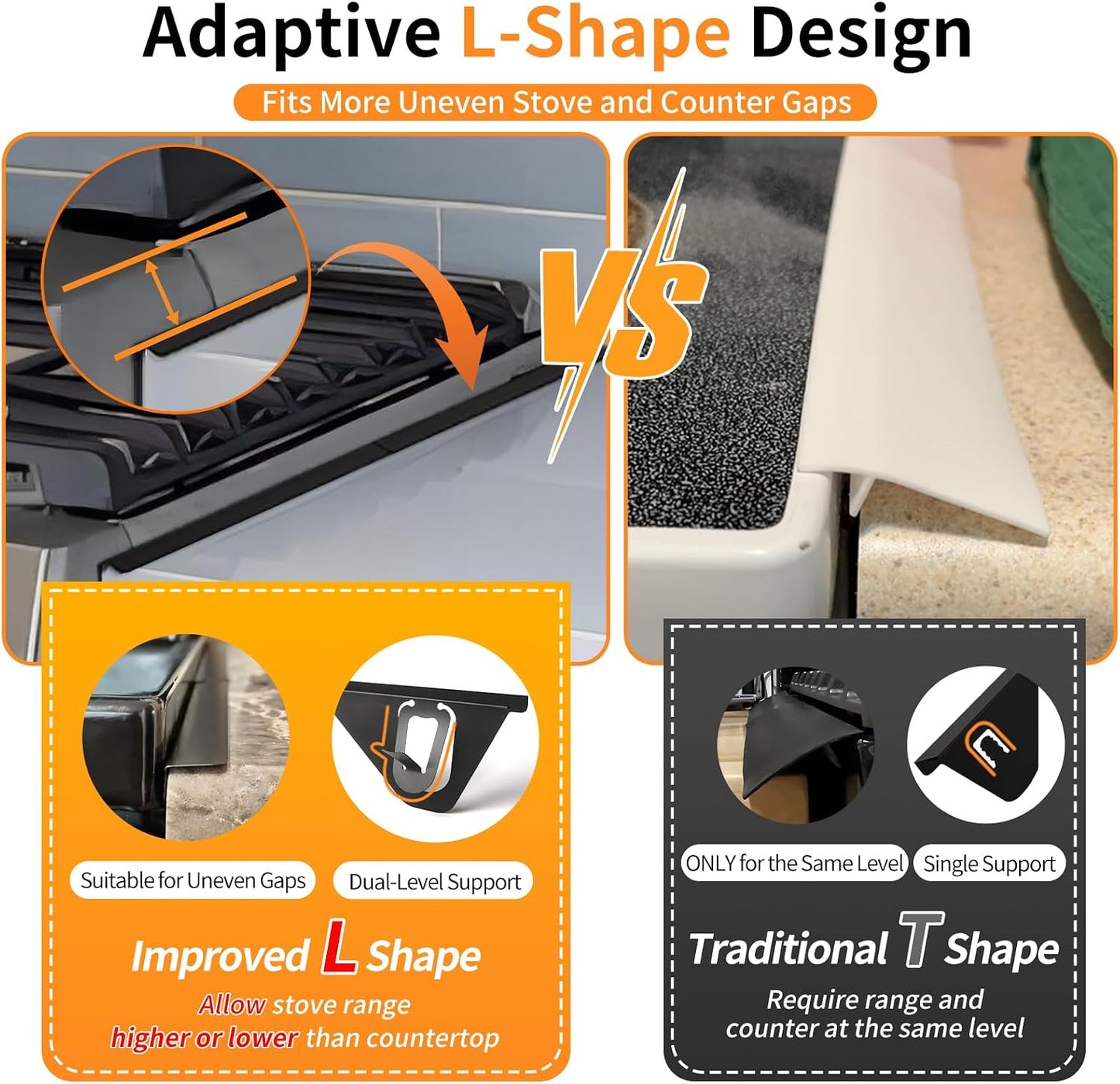Stainless Steel Stove Gap Covers (2 Pack), Stove Gap Filler, Stove Counter Gap Guards for Kitchen, Range Trim Kit, Easy Clean with Heat Resistant, Adjustable Length 13.8” to 27.6”, Width 0.79"