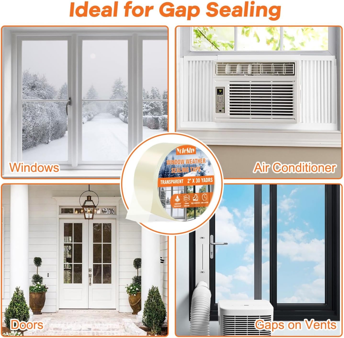 YoleShy Transparent Window Weather Sealing Tape 2 Inch x 30 Yards No Residue Heavy Duty Window Insulation Tape for Doors Winter Cold Draft Proof Gap Sealing Air Conditioner Window Seal