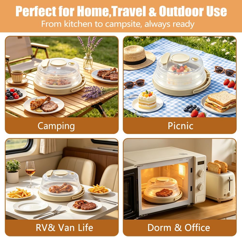 10.6 inch Large Collapsible Microwave Splatter Cover & Anti-Scald Base Plate with Water Steamer with100 Elastic Food Covers, Microwave Cover for Food with Handle,Silicone Microwave Food Cover