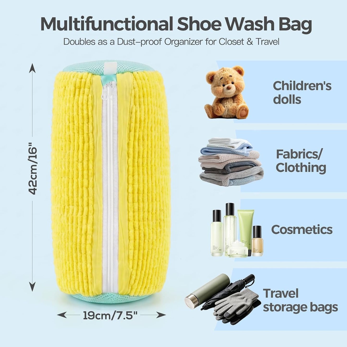 Dual Shoe Washing Machine Bag for Washer and Dryer Holds 2 Shoes (Yellow) | Reusable Laundry Shoe Bag with Microfiber Brushes, 360° Deep Cleaning, Self-Locking Zipper,Sneaker Tennis Shoe Cleaning Bag