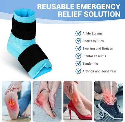 Comfytemp Ankle Foot Ice Pack Wrap for Plantar Fasciitis Relief, FSA Eligible HSA, Ankles Brace for Sprain Pain, Heel Spur, Swelling, Achilles Tendonitis, Hot Cold Gel Ice Pack for Injuries Reusable