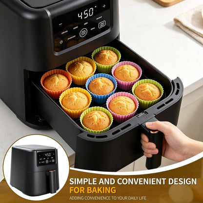Muffin Liners, Silicone Muffin Cups for Air Fryer, 24 Pack Non-Stick Baking Liners for Parties Food Grade, 6 Bright Colors, Cupcake Holders, Easy to Clean, Sturdy and Durable, Used for Air Fryer