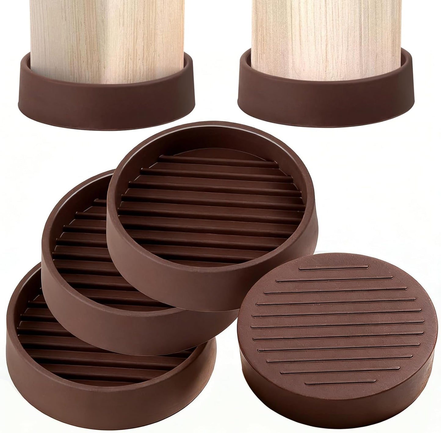 Rubber Non-Slip Furniture Pads, 2"x2" Casters Cup, Round, Brown, 8 PCS | Rubber Feet Floor Protector For Hardwood Floors, Prevent Scratching of The Floor, For Bed Sofa Table and Chair, Stopper