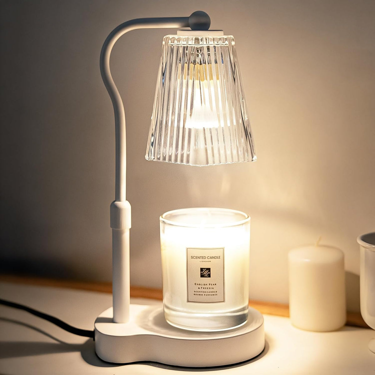 Candle Warmer Lamp with Timer & Dimmable Settings, Adjustable Height Flameless Scented Wax Melter for Jar Candles, Elegant Home Decor Warmer Lamp with 2 Bulbs, Gift for Women Mom Friend Family, White
