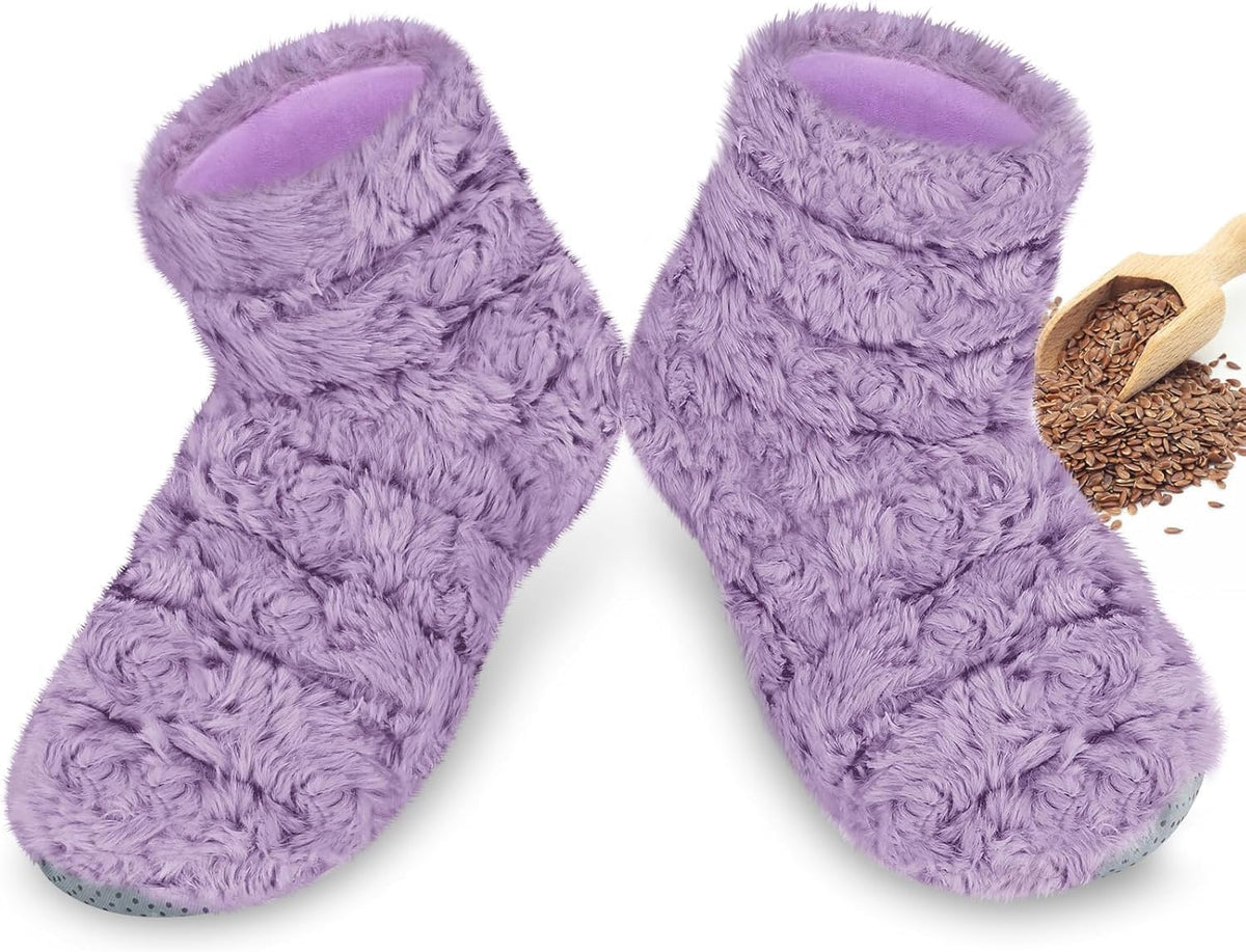 REVIX Microwavable Foot Warmers, Heated Booties for Cold Feet, Purple L