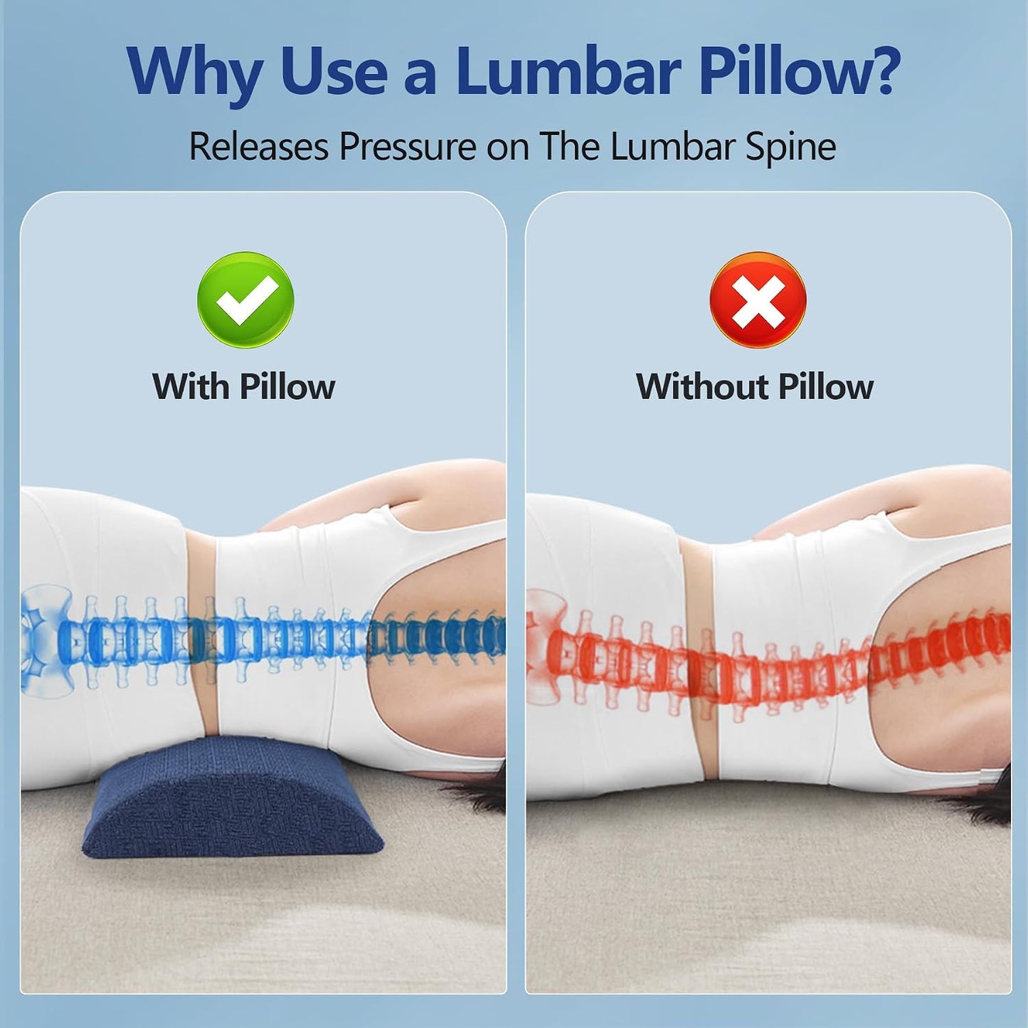 Cozyhealth - 2.95" H*18.7" L - Soft Small Lumbar Pillow for Sleeping, Memory Foam Back Lumbar Support Cushion for Lower Back Pain Relief Bed Waist Sleep Support Pillow for Side, Back (White, Small)