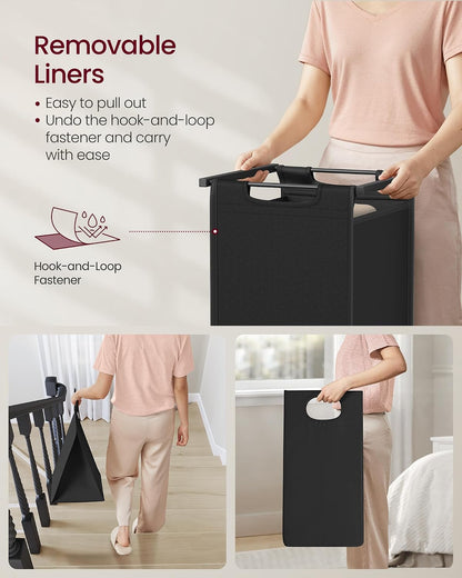 VASAGLE Laundry Hamper, Laundry Basket Sorter with 3 Pull-Out and Removable Bags, Shelf, Metal Frame, 3 x 10.6 Gallons (40 L), 36.4 x 13 x 28.4 Inches, Cappuccino Beige and Natural Beige UBLH301LH01
