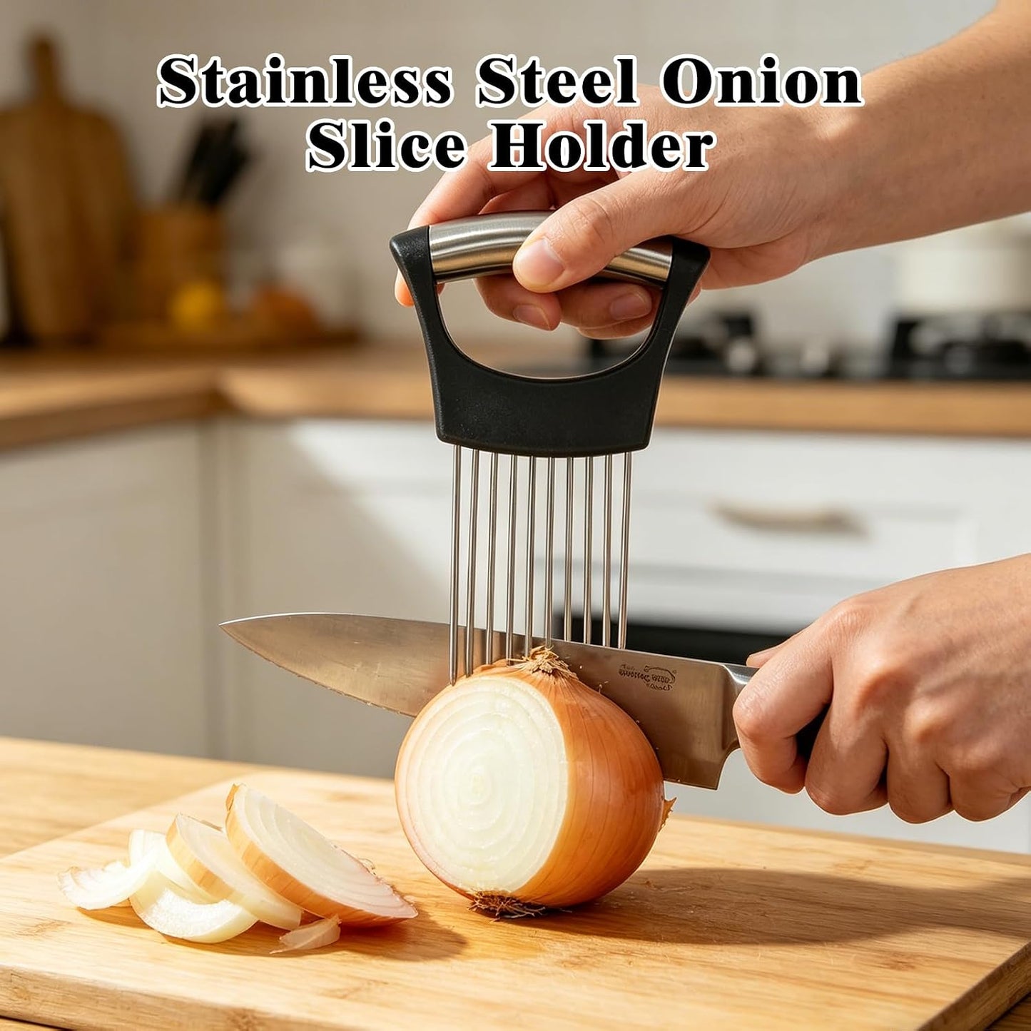Zoyiancy 2 PCS Stainless Steel Onion Holder, Cutting Tool for Vegetables | Stainless Steel, Protective Cover, Non-Slip Grip, Easy To Wash, Dishwasher, Slices Veggies, Fruit Meat, Onion, Potato, Tomato
