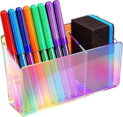 Magnetic Dry Erase Marker Holder - Non-Slip Acrylic Pen Organizer with Powerful Magnets for Whiteboard, Refrigerator, Office Desk, Classroom Supplies & Home Organization-Clear