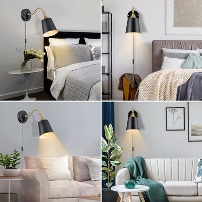TRLIFE Wall Sconces Plug in, Dimmable Wall Lights with Plug in Cord Adjustable Lighting Angle Wall Mounted Light with On/Off Rotary Switch for Bedside, Bedroom, Over Mirror(2 Pack, 2 Bulbs Included)