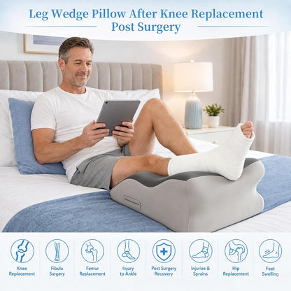 Leg Elevation Pillow, Adjustable Height for After Surgery, Blue | Memory Foam Wedge Pillow for Legs, Recovery/Rest Use, Relieves Swelling Knee Pain, Removable and Washable Cover, Single Leg
