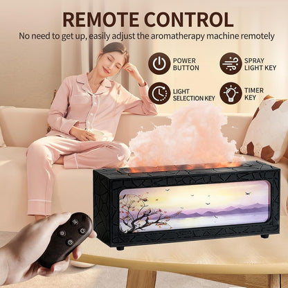Fireplace Flame Essential Oil Diffuser, 280ml Aromatherapy Humidifier with Remote Control, 7 Color LED Lights, Ultrasonic Aroma Diffuser for Home Bedroom Office Yoga Spa, White