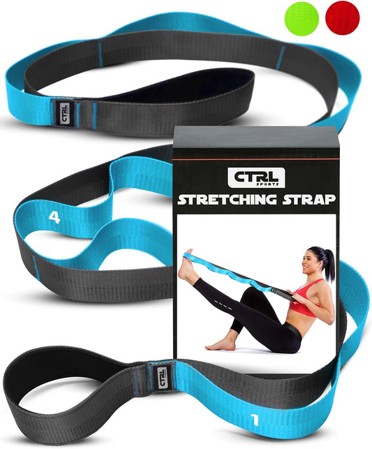 Stretching Strap with Loops, Non Elastic Stretch Band for Physical Therapy | Video Exercises Included - Yoga Strap for Stretching Equipment and Flexibility