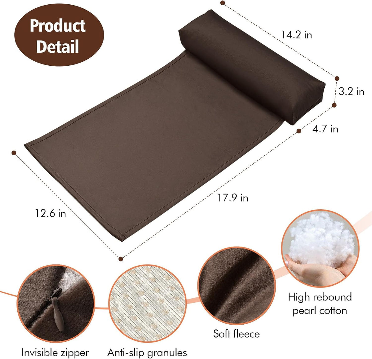 WdFour Velvet Neck & Head Pillow for Recliner Chair, Small Ergonomic Cervical Support Pillow for Home, Office and Travel, Non-Slip Cushion for Tension Relief & Shoulder Comfort (Chocolate)
