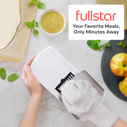 Fullstar Pro Mandoline Vegetable Slicer, Grater & Spiralizer with Container | 6 in 1 Fruit Cutter, Cheese Grater & Spiralizer with Safety Gloves, Stainless Steel Blades & Container (Black)
