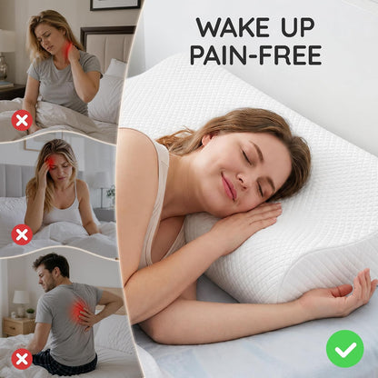 Contour Memory Foam Cervical Pillow for Neck Pain Relief, White | Orthopedic neck support | Standard size | side/back/stomach sleep | cervical alignment | two height choices | washable cover