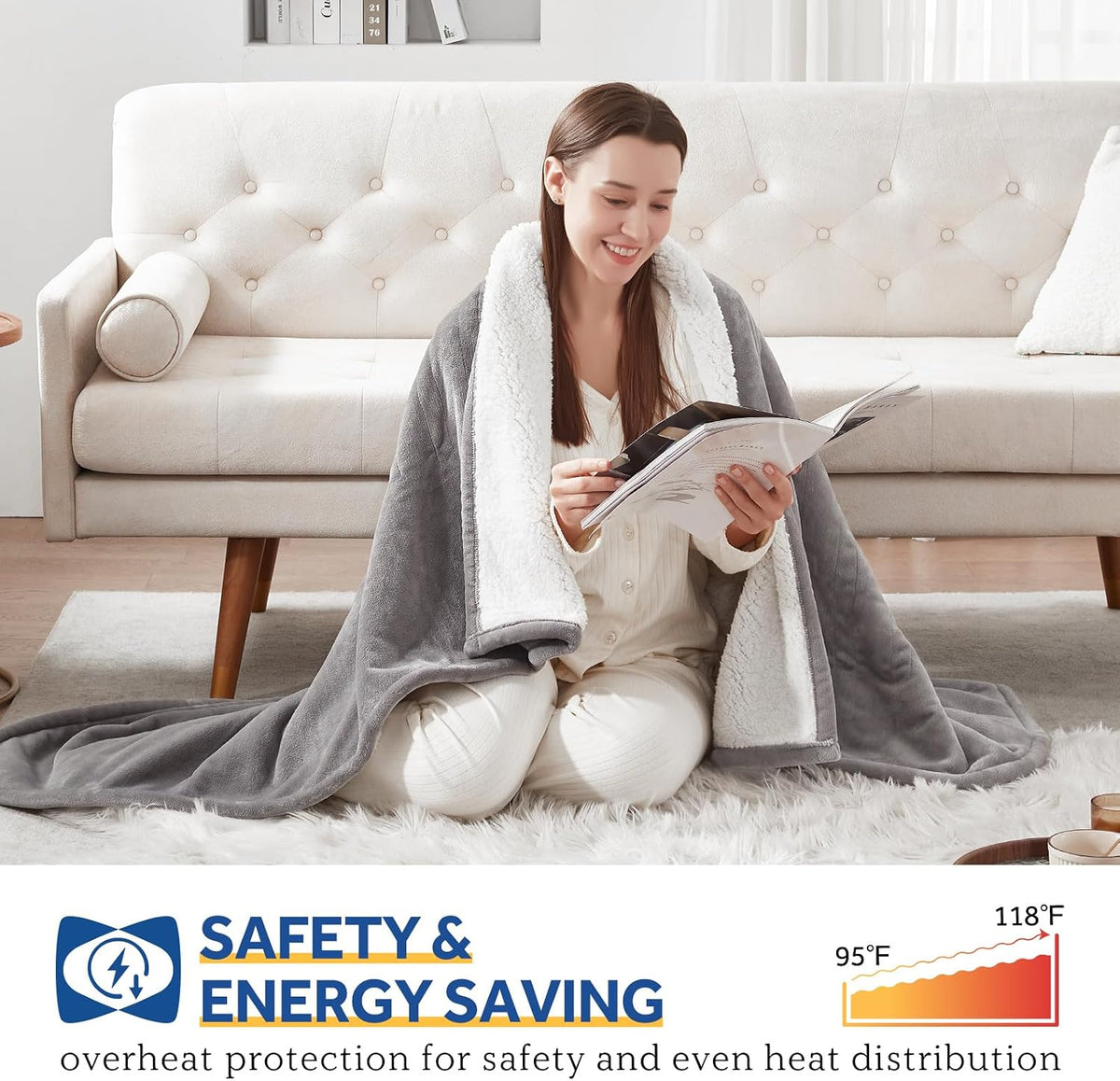 Sealy Electric Throw Blanket Heated Flannel & Sherpa Auto Shutoff 50"x60"