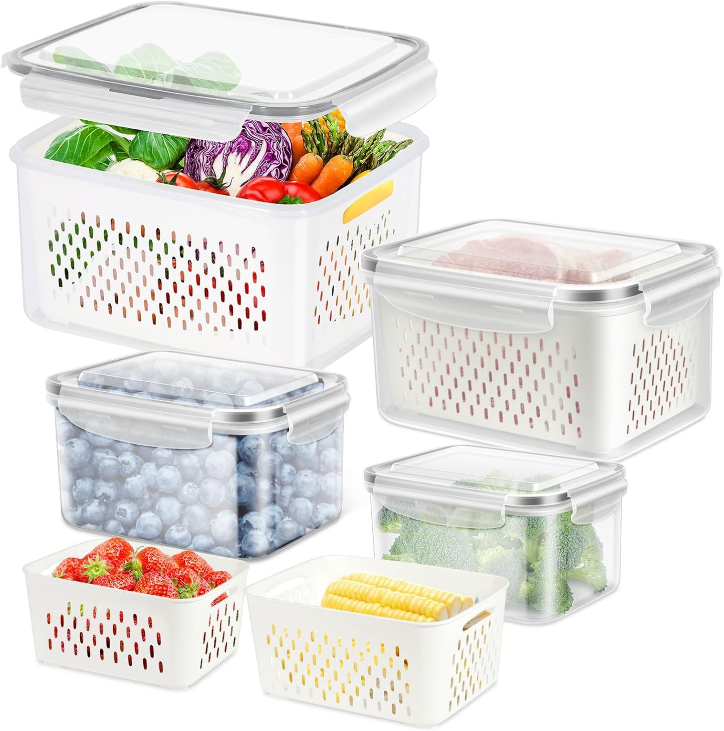 8 Pieces Fruit Storage Containers for Fridge with Lids and Strainer | 4Pack Fruit Containers for Fridge, Fresh Produce Saver Keeper for Vegetable Fruit Salad, BPA Free Organizer for Refrigerator