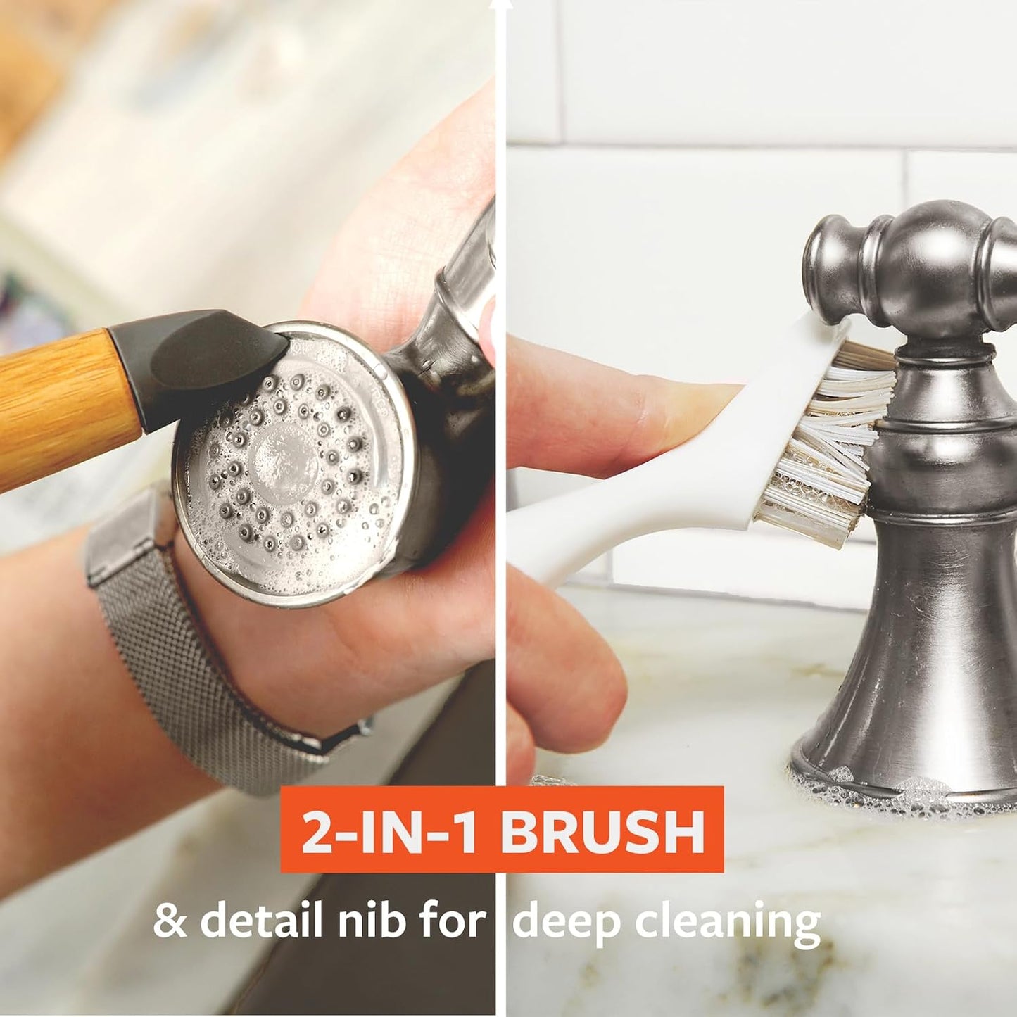 Full Circle Every-Crevice Detail Brush for Grout, White | Tough bristles & a sustainable bamboo handle reach deep into crevices, showers & grout