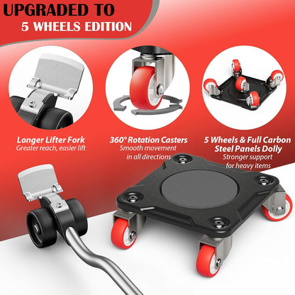 Heavy Duty Furniture Movers with 5-Wheel Dollies, Furniture Dolly Set with Lifter & Base, 360° Swivel Casters, Non-Slip Pads, Up to 2000 lbs Load Capacity