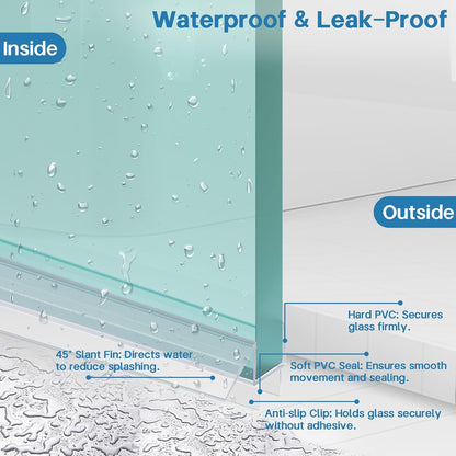 Shower Door Bottom Seal Strip, 2PCS Seal Strip, Ultra Clear PVC, 36" Length, Fits 6mm Thick Glass, Prevents Leaks, Easy Installation, No Adhesive Required (Ultra Clear, 36in for 1/4"(6mm) Door)
