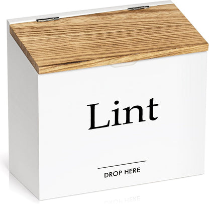 Magnetic Lint Bin for Laundry Room, Compact Size | Wooden Dryer Lint Bin with Lid - Rustic Lint Box, Magnetic Bin - Modern Farmhouse Laundry Room Decor, Black with Torched Lid