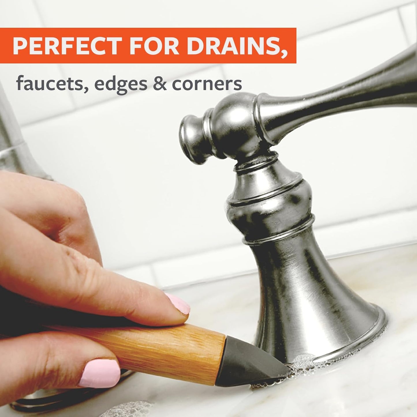 Full Circle Every-Crevice Detail Brush for Grout, White | Tough bristles & a sustainable bamboo handle reach deep into crevices, showers & grout