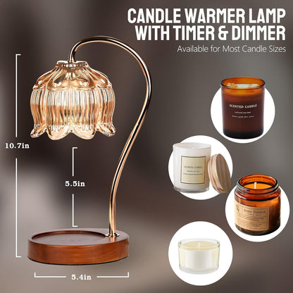 Fragrance Candle Warmer Lamp with 2 Bulbs Electric Candle Warmer with Timer & Dimmer for Home Decor