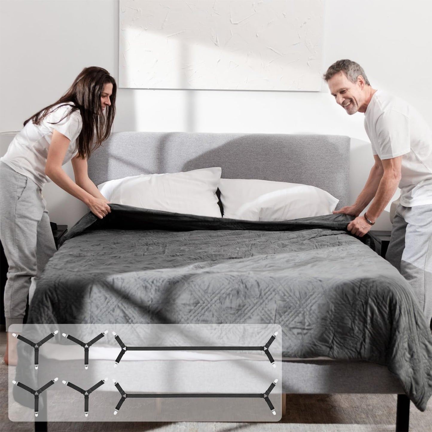 4 Pack Mattress Elastic Straps, Elastic Bed Sheet Holders for Corners Fitted Straps Clip Adjustable Bedsheet Grippers Mattress Sheet Corner Holders, Fitted Bedsheet Clip for Bedding Sofa Cover