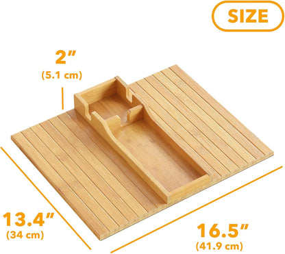 SpaceAid Bamboo Couch Cup Holder, Anti Falling Foldable Sofa Armrest Tray with Cup Holder, Couch Arm Side Table Organizer for Drink Cup Remote Snacks (Natural)