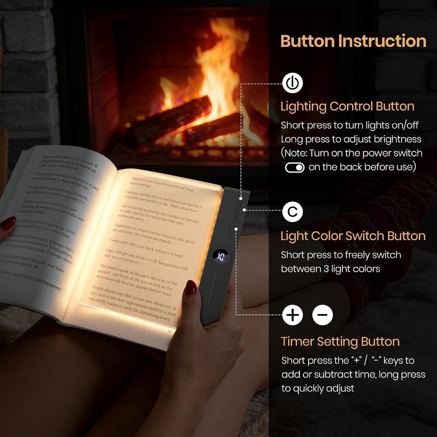 LED Book Light, 3 Color Temps & Stepless Dimming, Night Reading with Timer | 2-In-1 Rechargeable Clear LED Flat Reading Light and Night Light. Perfect for Night Reading and Bookish Gifts(Black)