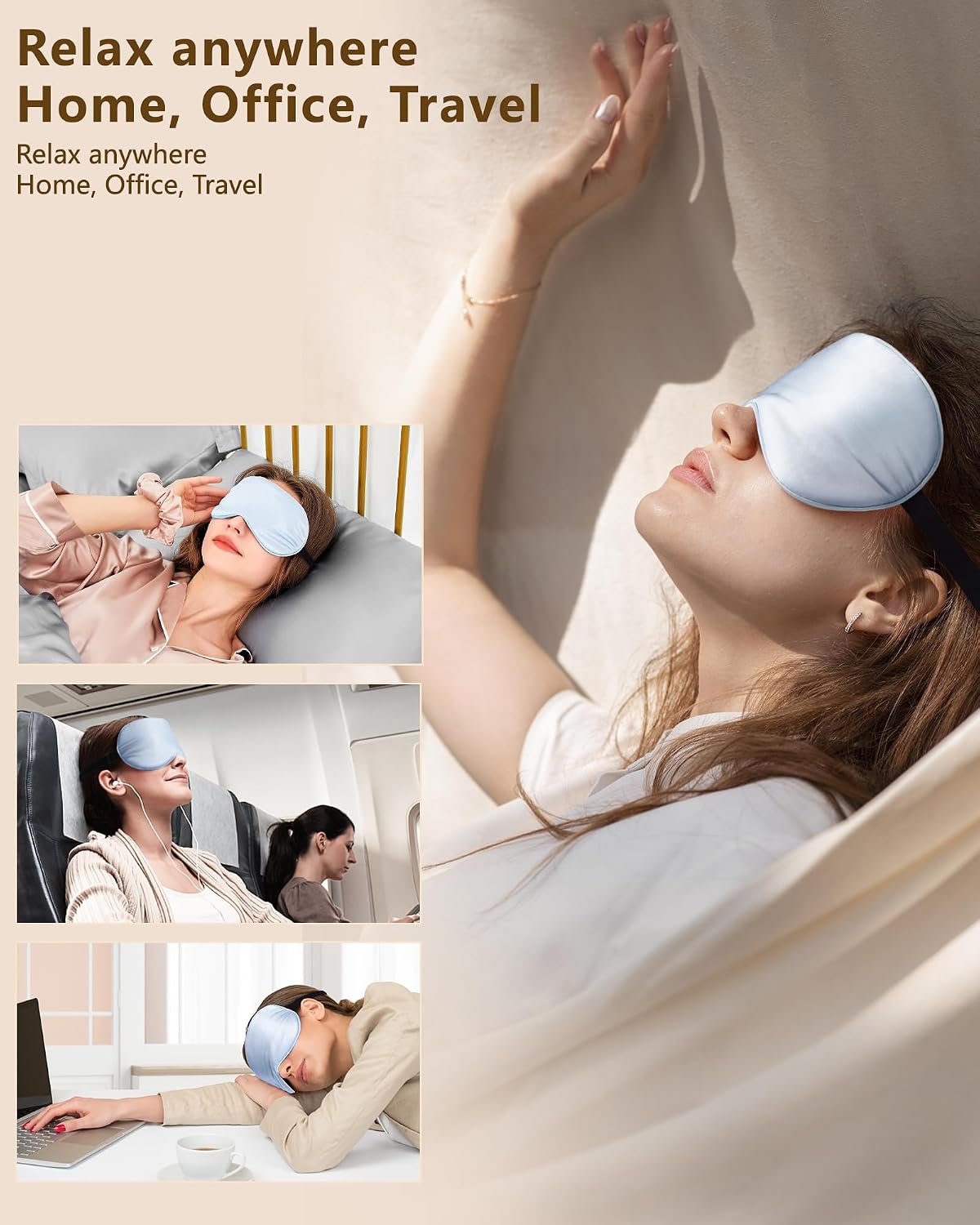 Silk Sleep Mask for Women and Men - Soft Breathable Organic Natural Mulberry Silk Fabric Blackout Eye Mask with Adjustable Straps No Pressure Eye Mask for Travel Essentials Gifts (Black)