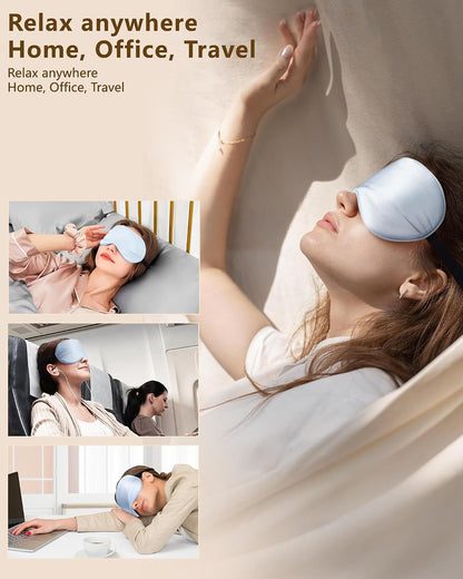Silk Sleep Mask for Women and Men - Soft Breathable Organic Natural Mulberry Silk Fabric Blackout Eye Mask with Adjustable Straps No Pressure Eye Mask for Travel Essentials Gifts (Black)