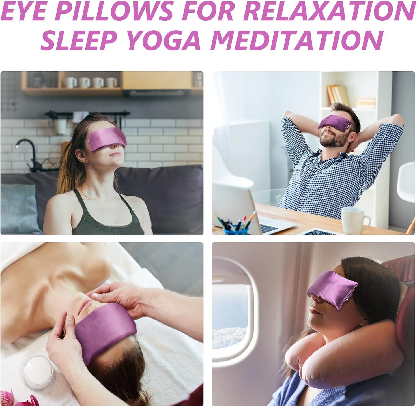 RelaxCoo Lavender Eye Pillow for Relaxation, Yoga, Sleeping, Weighted Eye Mask Heated for Headache, Sinus, Dry Eyes Relief, Moist Heat Eye Compress, Meditation Accessories with Aromatherapy, Pack of 2