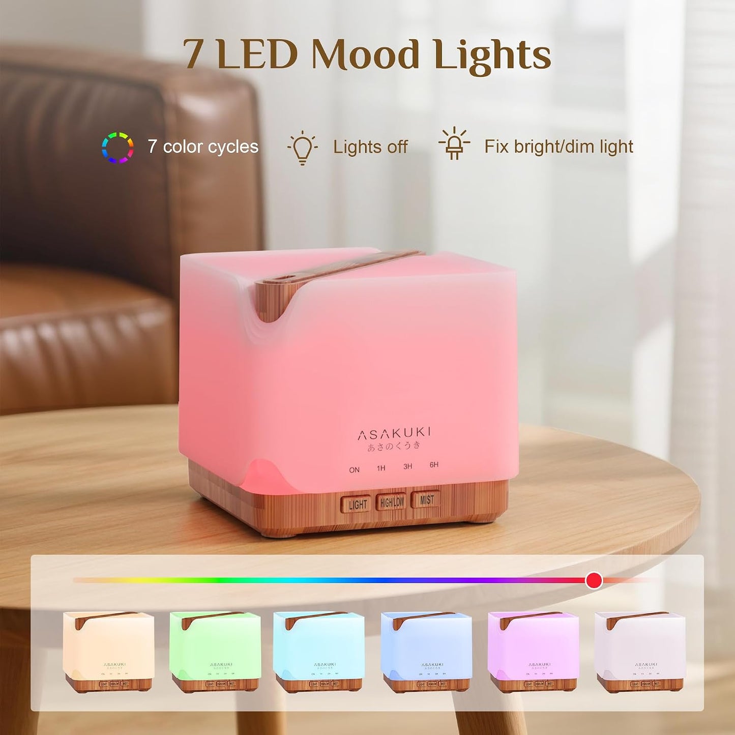 ASAKUKI Essential Oil Diffuser for Home with Top 6 Essential Oil Sets | Large 700 ml Humidifier, Automatic Shut-Off, 7 LED Lights for Living Room, Kitchen, Bedroom, Hotel - Yellow