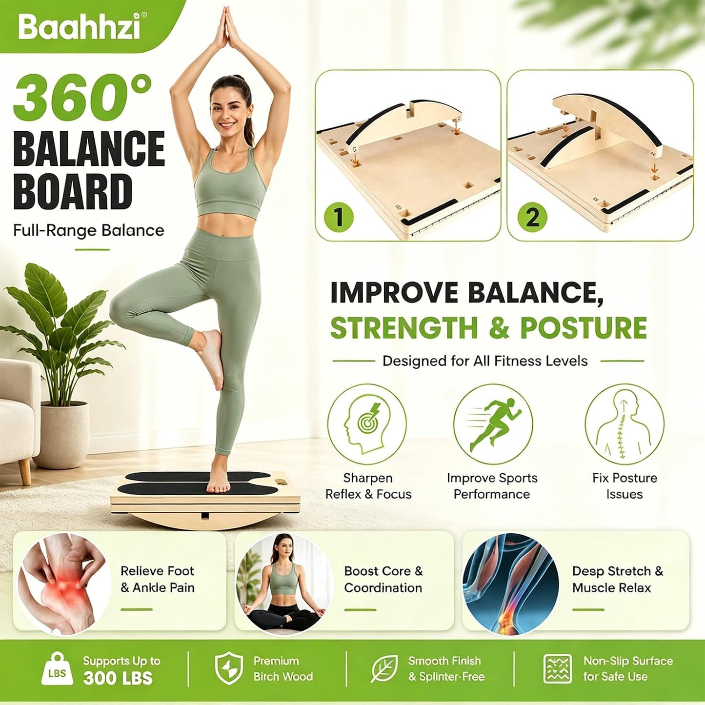 3-in-1 Slant Board Calf Stretch Balance Board | 6 Angle Adjustable, 180/360° Rotate, Anti-Slip 300lbs Capacity, Training Poster for Therapy, Core & Standing Desk Workout