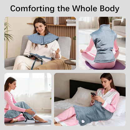 Electric Heated Shawl with Remote Control - 10 Heat Levels, 45/90/120 Minute Timer, 120W Warmth, 60X84CM Grey Flannel, Neck and Back Heating Pads, Detachable Cord, Washable