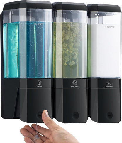 Shampoo and Conditioner Dispenser 3 Chamber No Drill Shampoo Dispenser for Shower Wall Mounted Shower Soap Dispenser 3 * 500ml Refillable Shower Dispenser for Bathroom Hotel(Black 3 Chamber)