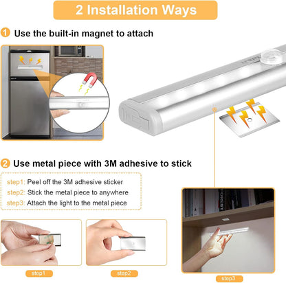 URPOWER Motion Sensor Light Indoor Motion Sensor Closet Lights Battery Operated Magnetic Under Cabinet Lights Strip Wireless Stick Up Night Lights (Cool White 2 Pack)
