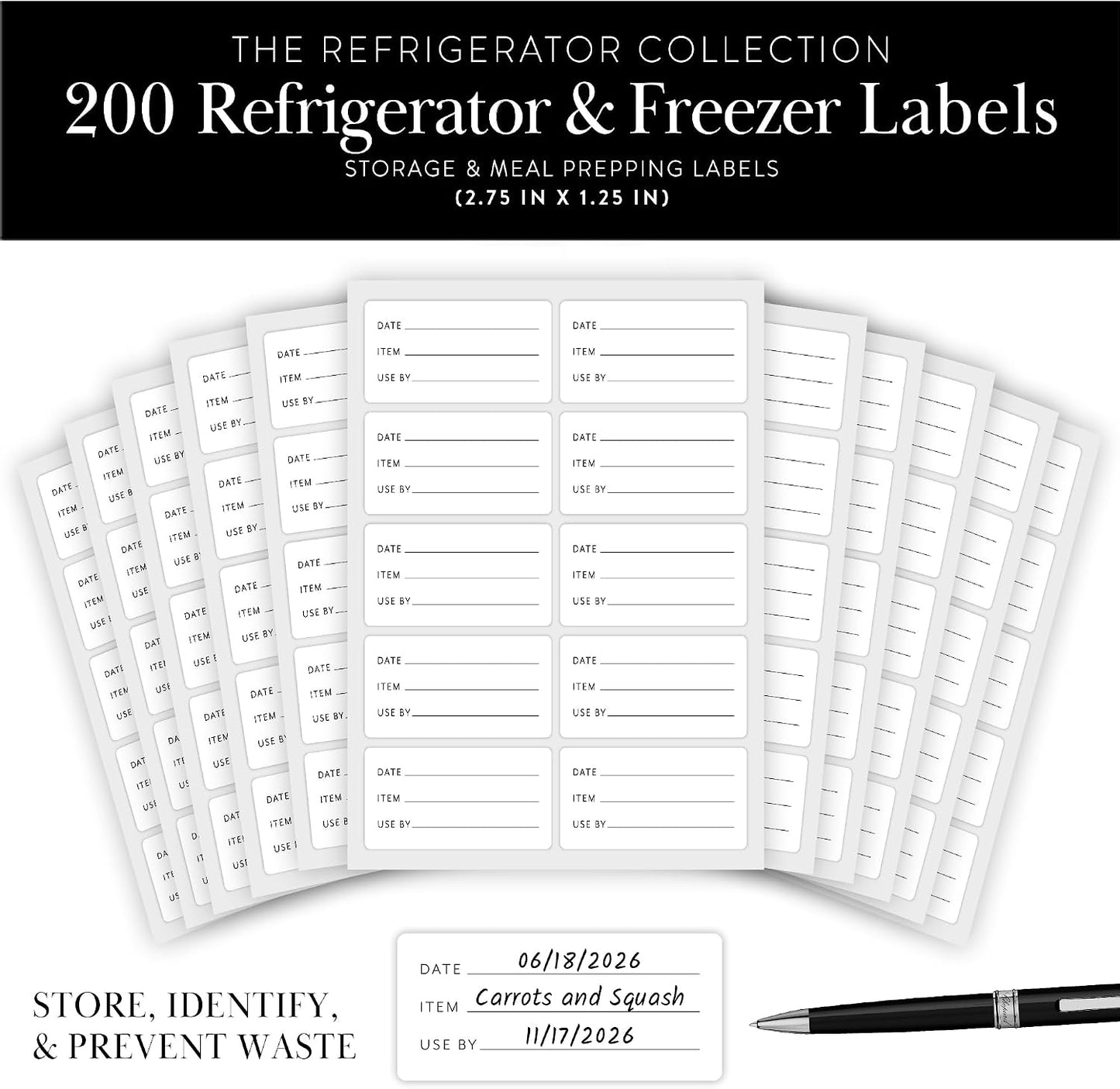 200 Meal Prep Freezer Food Labels - 2.75 x 1.25 Inch Freezer Tape Labels for Food Containers to Write On, Removable Easy Peel Off, Kitchen Pantry Storage Stickers, Oil Water Resistant