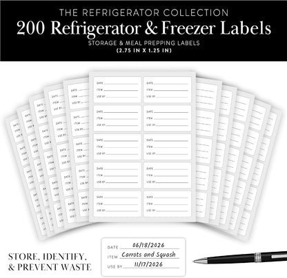 200 Meal Prep Freezer Food Labels - 2.75 x 1.25 Inch Freezer Tape Labels for Food Containers to Write On, Removable Easy Peel Off, Kitchen Pantry Storage Stickers, Oil Water Resistant