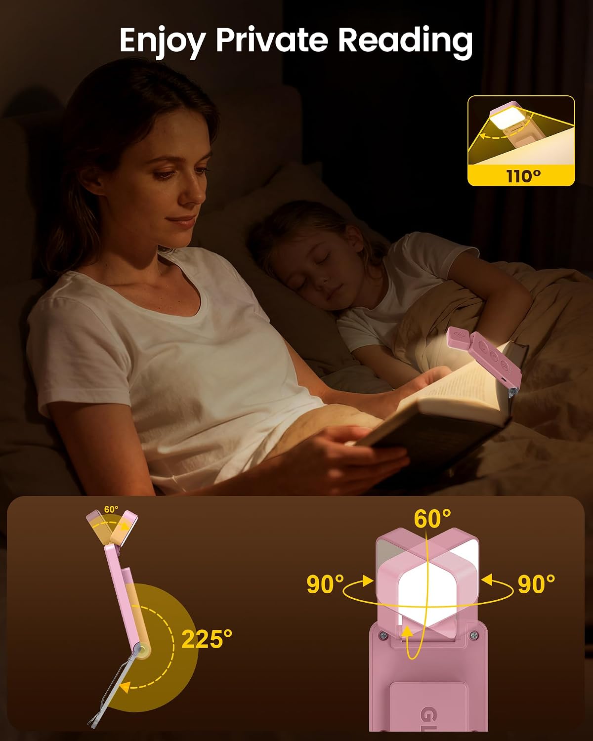 Glocusent Book Light for Night Reading, 12 LED Rechargeable Lamp