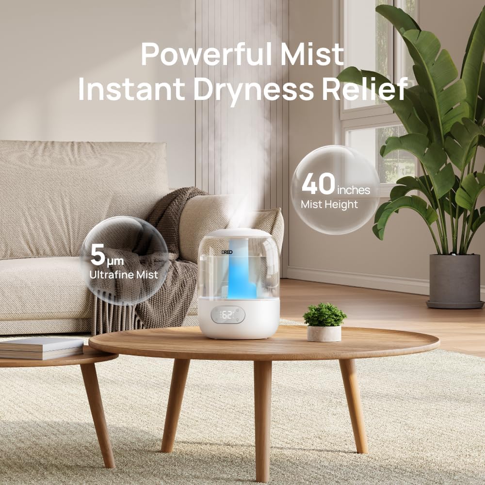 DREO 3L Humidifiers for Bedroom, 30H Runtime, 26 dB Quiet, Black