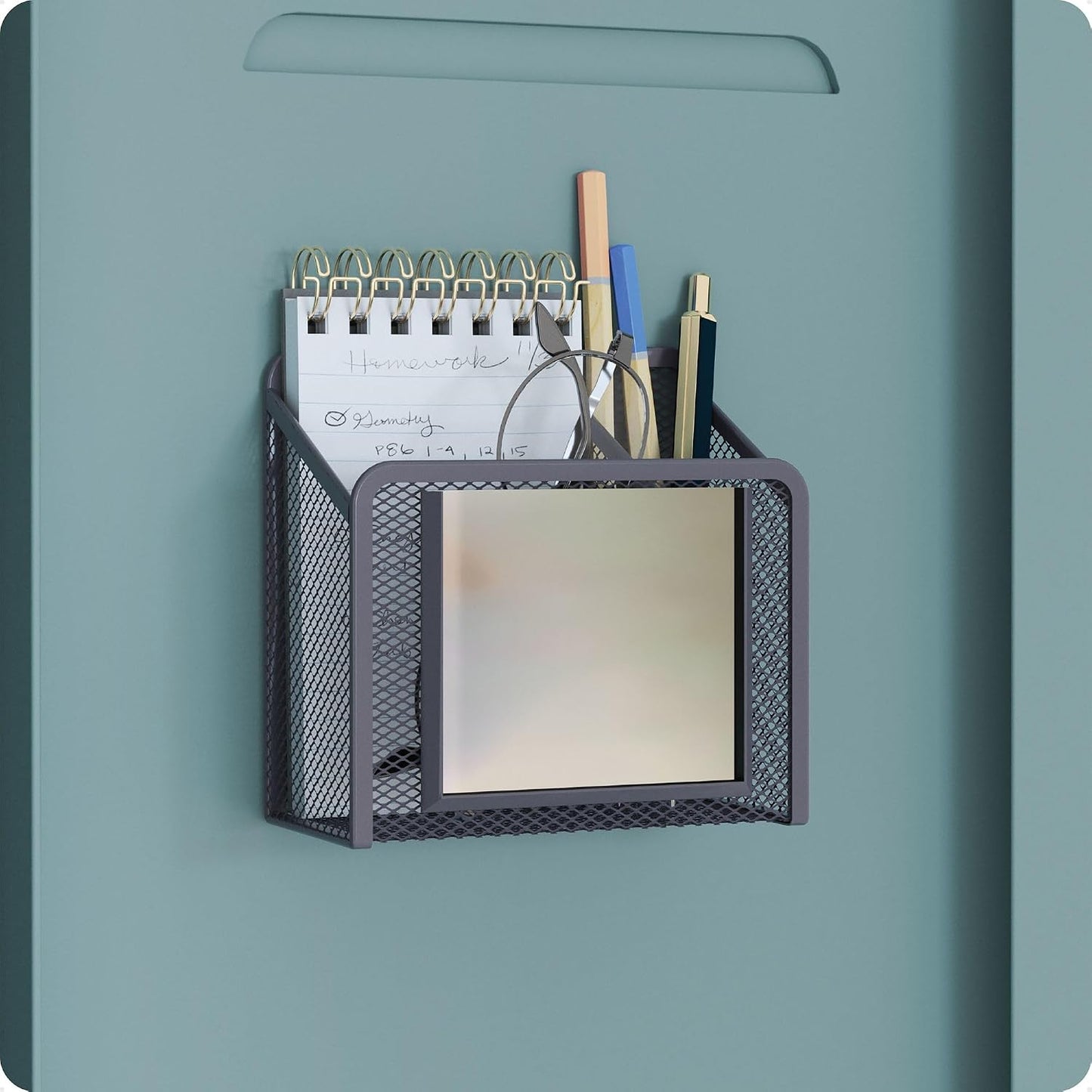 U Brands Magnetic Locker Cup with Mirror, Magnetic Pencil Holder, Purple
