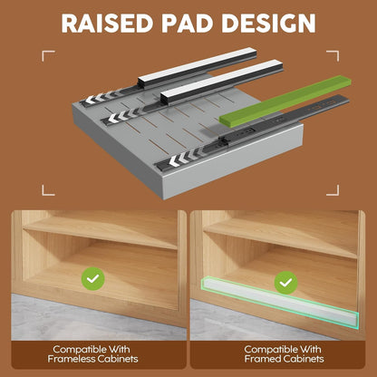 Seinloes 2Pack Expandable Pull Out Cabinet Organizer 21"Deep With Raising Pad for Framed Cabinets, Upgrade 3 Slide Rails Slide Out Drawers, Roll Out Shelves Adhesive,Adjustable Width 12.05"-20.4"White